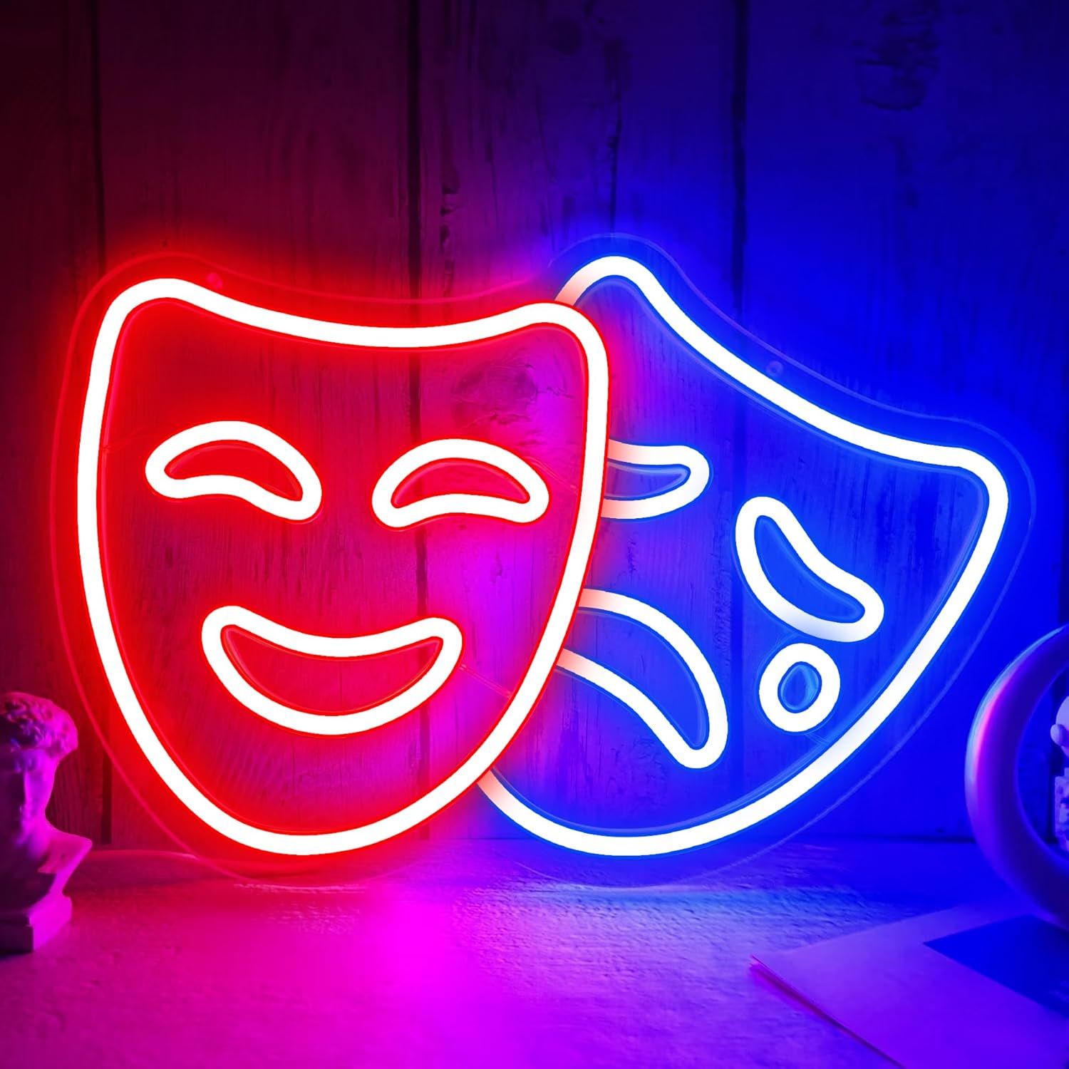 Theater Mask Neon Sign Comedy And Tragedy Masks Led Sign Comedy Mask Neon Lights Movie Theater Wall Decor Drama Mask Light Up Sign for Home Theater Accessories