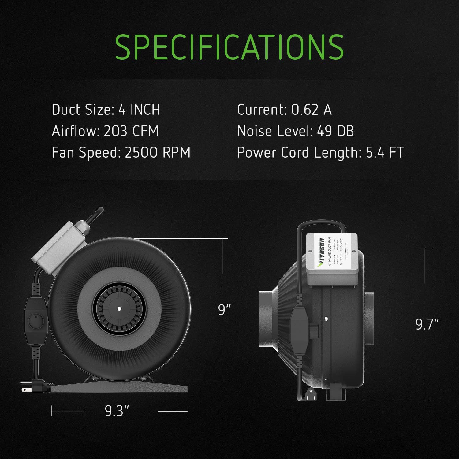 Flash Sale Buy 1 get 1 VIVOSUN 4 Inch 203 CFM Inline Duct Ventilation Fan with Variable Speed Controller