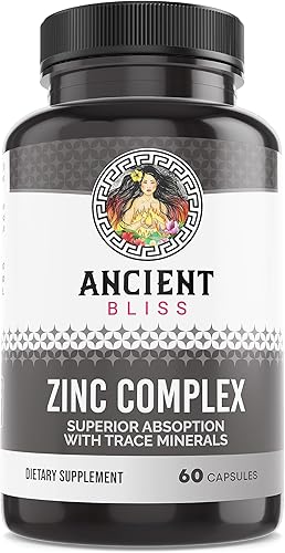 Ancient Bliss - Cápsulas complejas de zinc con absorción mejorada, suplemento antioxidante y de apoyo inmunológico, suplemento de zinc para hombres