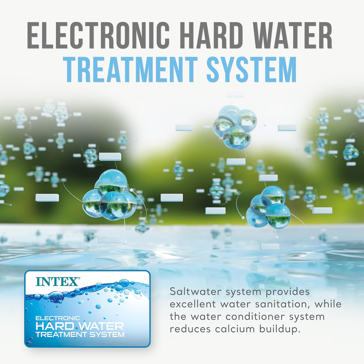 Illustration of the Electronic Hard Water Treatment System, showing how it reduces calcium buildup for better water sanitation.