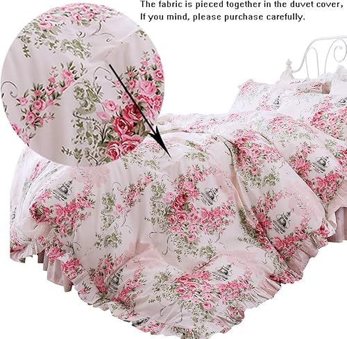 Miniatura 5 de FADFAY Juego de funda de edredón, estilo floral elegante desgastado de roseta rosado, con cierre de cremallera oculto, 100% algodón, con falda de