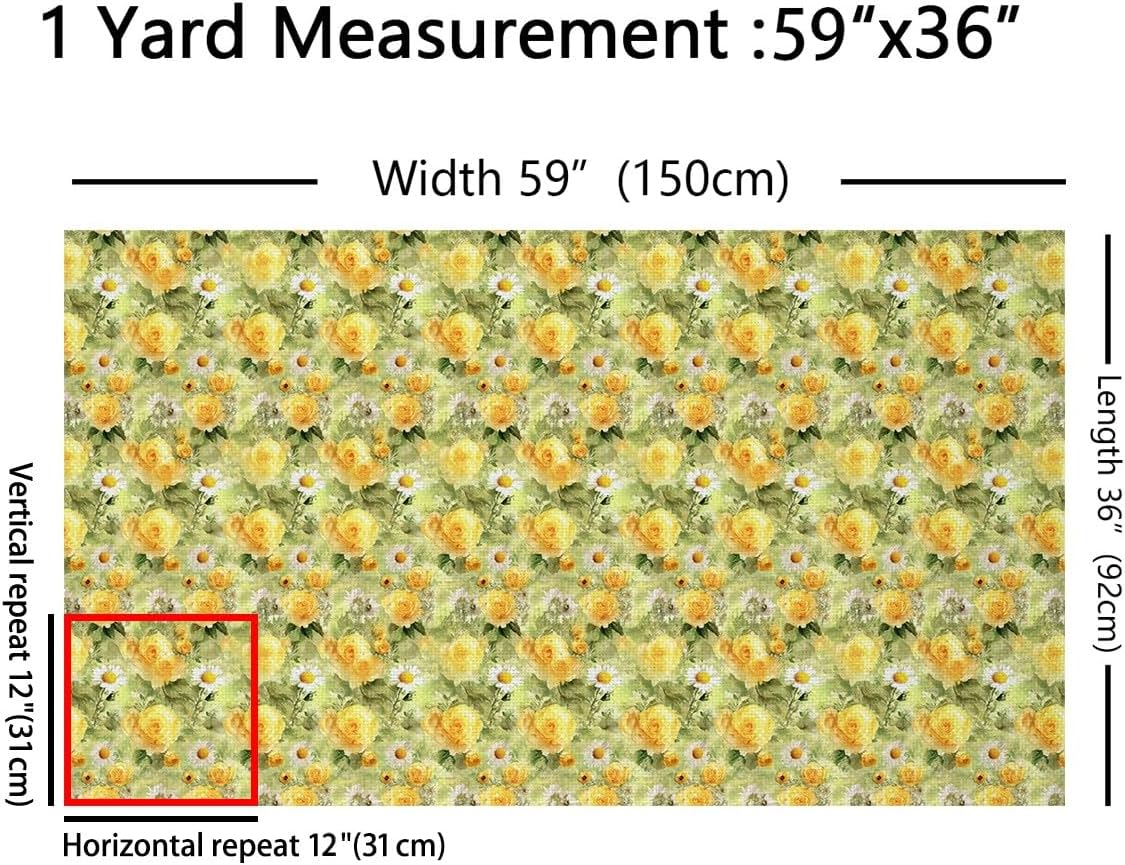 Daisy Flower Fabric by The Yard for Chairs Watercolor Yellow White Floral Oil Painting Style Upholstery Fabric for Arts DIY Hippie Graffiti Geometric Lines Decor Waterproof Outdoor Fabric,2 Yards