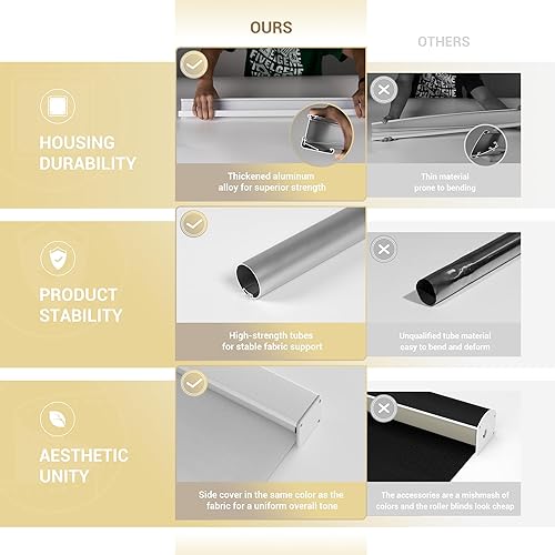 Miniatura 5 de HOTSOON Persianas enrollables opacas para ventanas, sin cordón, para oscurecer la habitación, persianas enrollables fáciles de instalar, con cenefa