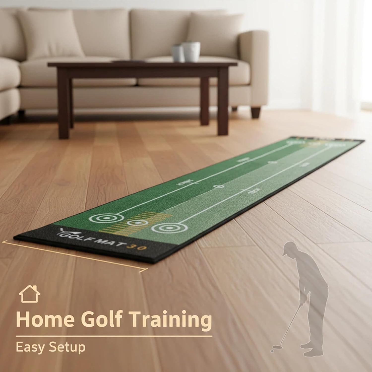 GLANC Golf Putting Practice Mat Set with Alignment Mirror & Cup, 20 in X 10 ft Training Aid Mat, Anti-Slip Backing Golf Putting Green for Indoor and Outdoor Use