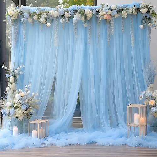 Miniatura 2 de Cortinas de telón de fondo de tul marfil de 10 x 10 pulgadas para fiestas, cortina de telón de fondo transparente para fotos de boda, cortinas para