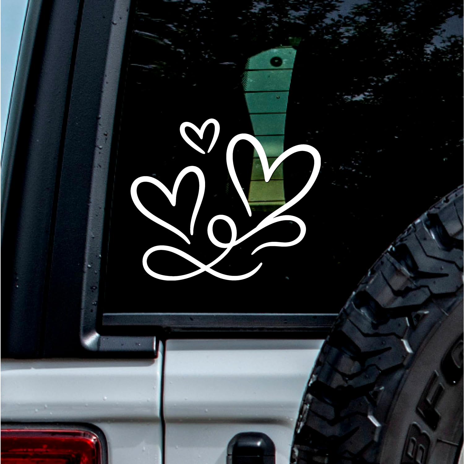 (2 Pcs White 12.9'' x 11.0'') - No Background - Waterproof of 3 Hearts Silhouette Sticker Decal for Laptops, Water Bottles, Cars, Trucks, Wall Ideal Gift - 925VER1K15326WH
