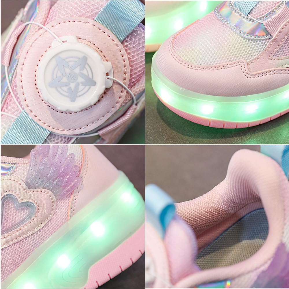 Mateju Zapatos con Ruedas para Niñas, Patines con Dos Ruedas Retráctil, Zapatillas Brillantes Moda Zapatillas de Skateboarding Zapatillas Deportivas al Aire Libre