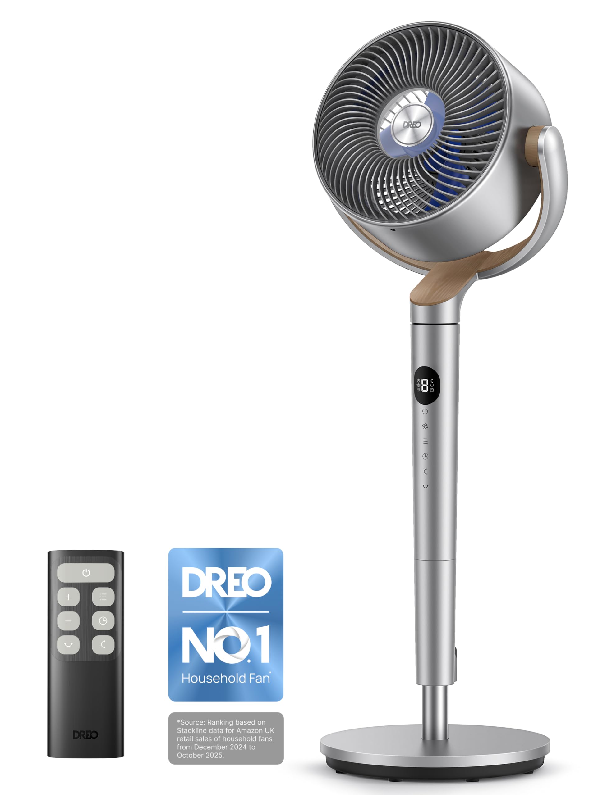 DREO 20 dB Standing Fan for Bedroom, 120°+120° Omni-directional Cooling Fans, 90 ft Circulator With Remote, DC Motor Pedestal Fans, 35-40" Adjustable Height Floor Fan, 8 Speeds, 3 Modes, 8H Timer