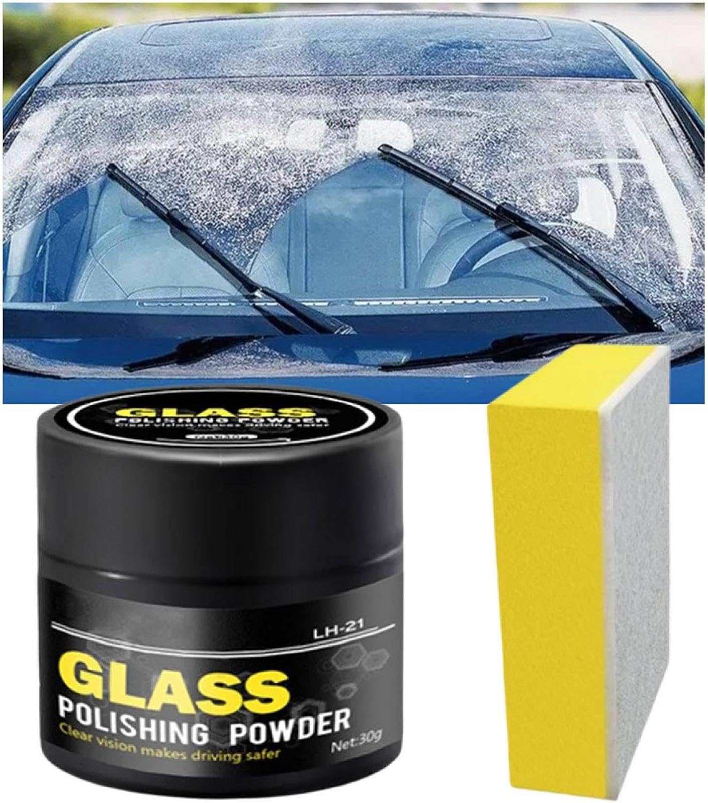 Glaskratzer Entferner, Glas Wiederherstellung und Reparatur Set, Fahrzeug Windschutzscheibe Remover Schwamms, Glas Polierpulver, Auto Windschutzscheiben Kratzer Entferner