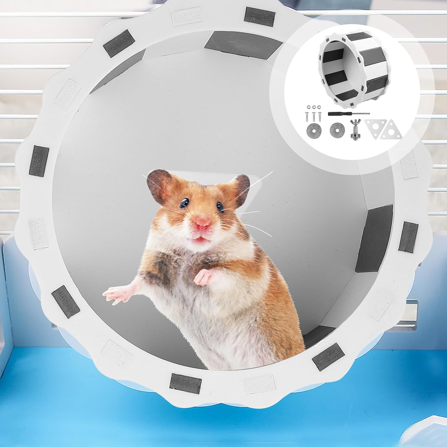 Silent Hamster Running Wheel Steel Shaft, Small Animal Exercise Spinner for Hamsters, Chinchillas, and Squirrels, Black and White Quiet Jogging for Cage Use