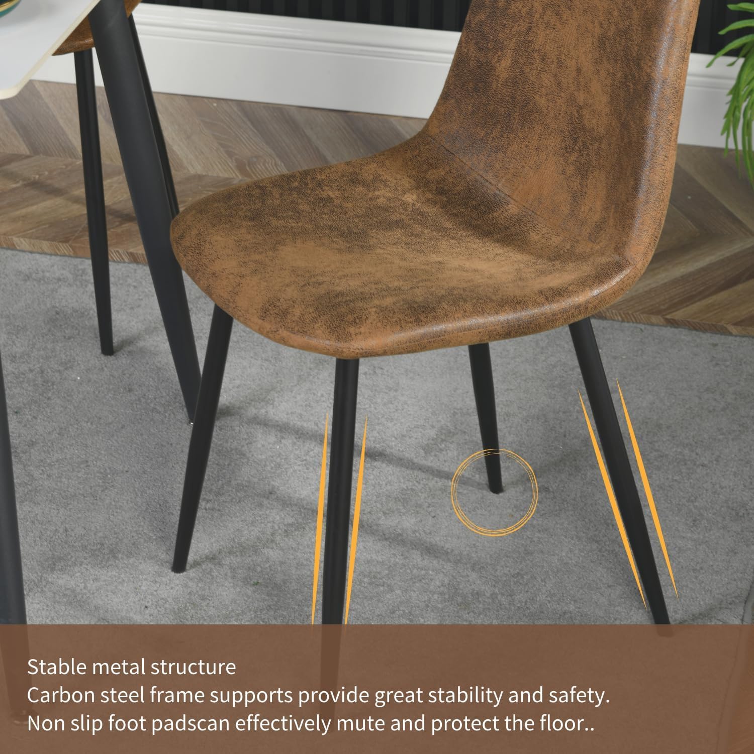Homy Casa Dining Chairs Set of 6, Upholstered Kitchen & Dining Room Chairs with Comfortable Padded Seat, Modern Seating Set for Family Home, Living Room, Lounge (Faux Suede, Brown) — view 7