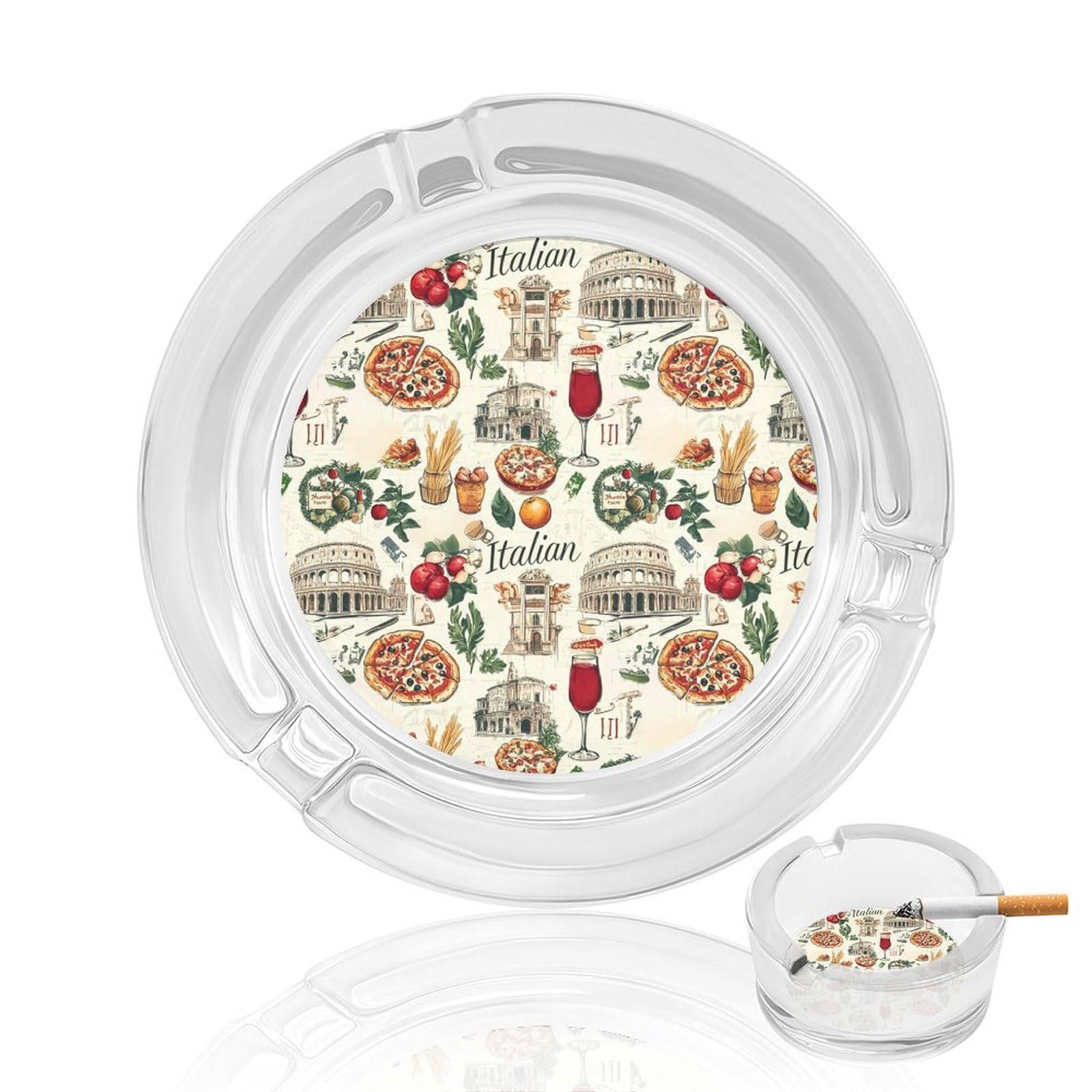 Nclqvjxzkhw Style Italy Pizza European Italian Food Glass Ashtray Round Ash Tray Smoking Trays For Home Garden Outdoor