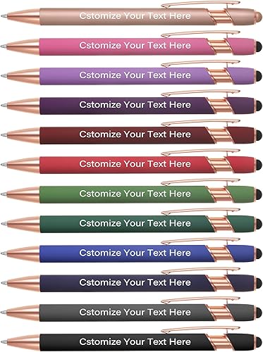 Kingluu 12 bolígrafos personalizados con punta de lápiz capacitivo, grabado gratis, tinta negra, bolígrafo personalizado con tu nombre, logotipo,