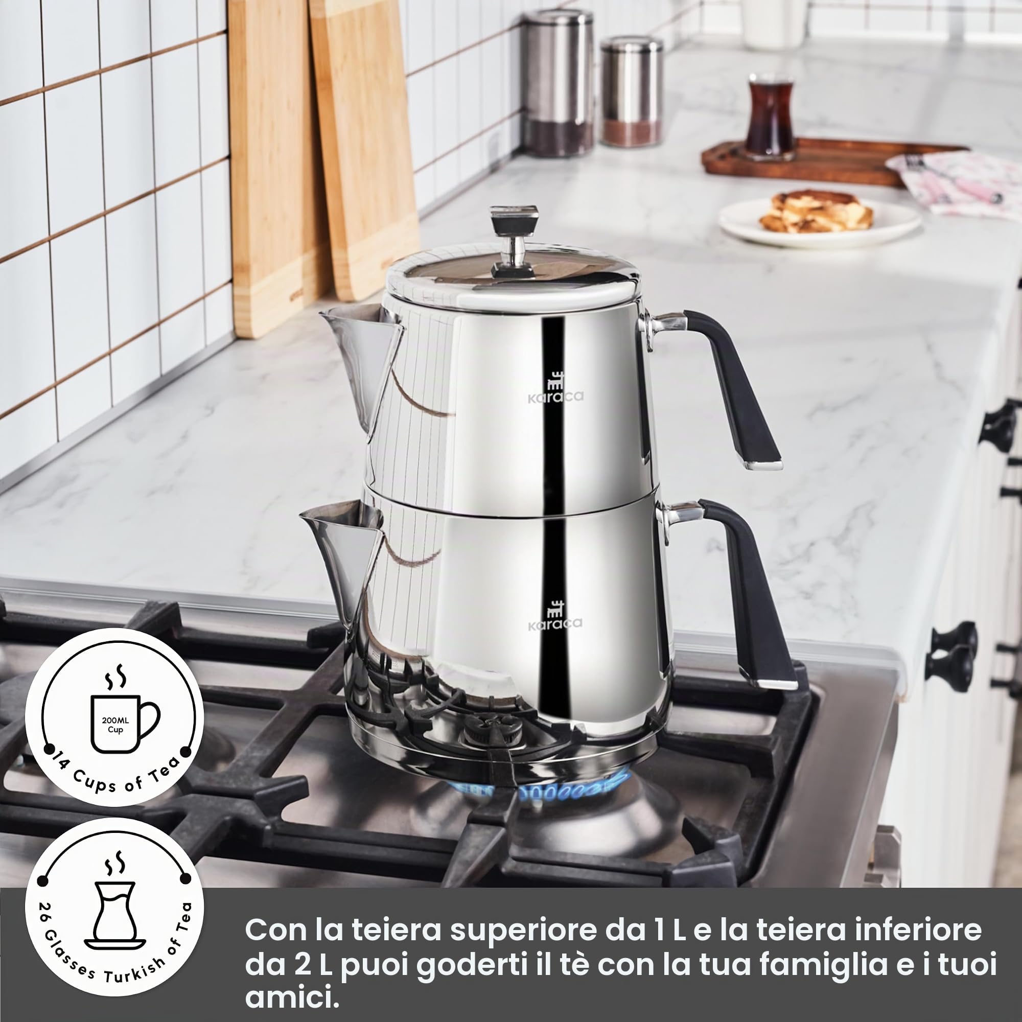 Karaca Set Teiere in Acciaio Inox Fiona 3 Pezzi 0,75 L Beige Adatto a Induzione Lavabile in Lavastoviglie per Famiglia e Ospiti