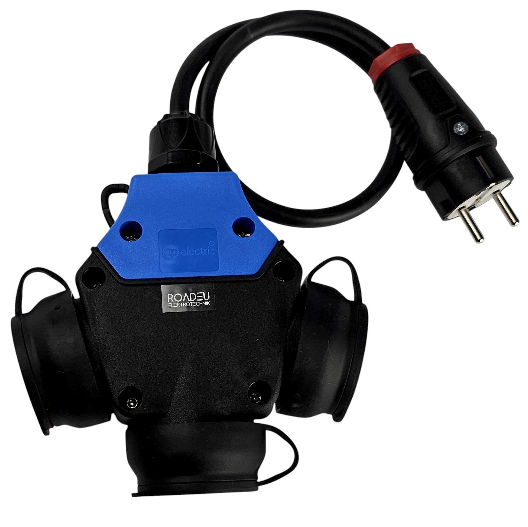 Adattatore Multipresa Schuko 3 Posti 230V 16A – Presa Multipla Tipo F con Cavo in Gomma 0,5 m 3x2,5 mm², IP44 – per Giardino, Garage, Officina e Camper