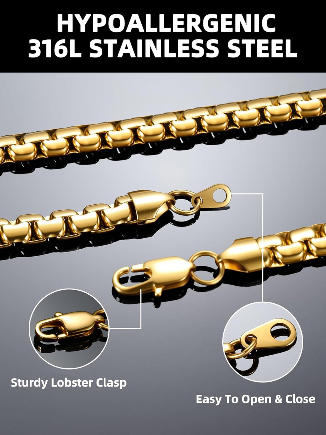 Bestyle 18K Gold Plated/Silver/Black Chain for Men, Hypoallergenic 2/4/6/8mm Stainless Steel Flat Link Chain Necklace for Men & Women Hip Hop Jewelry, 14-30" - Image 4