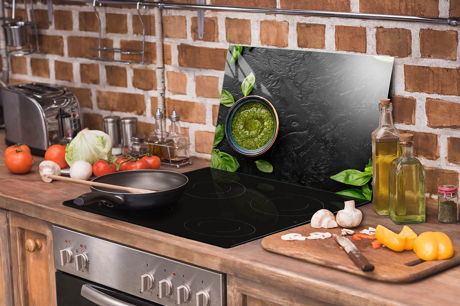 Placa protectora de vitrocerámica 70 x 52 cm 1 pieza cocina eléctrica universal para inducción protección contra salpicaduras tabla de cortar de vidrio templado como decoración, ALBAHACA