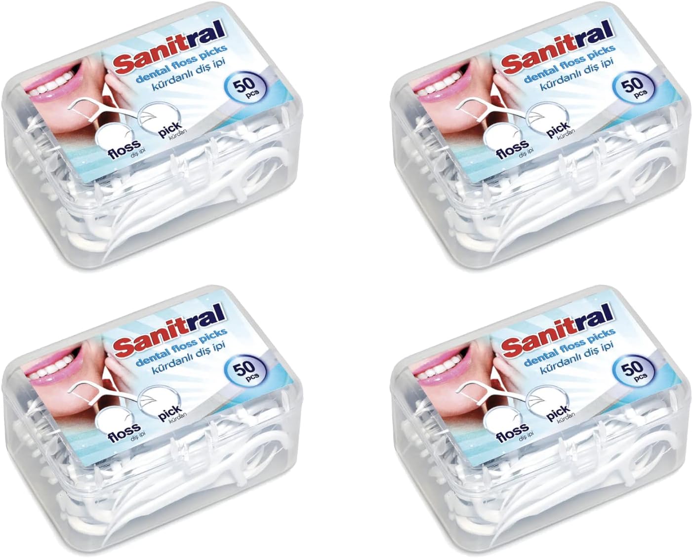 Sanitral Dental Floss Sticks, Strong Non-Shred Floss, 2 in 1 Advance Cleaning Toothpick in Clear Box Perfect for Family,Hotel,Travel (200 pcs)