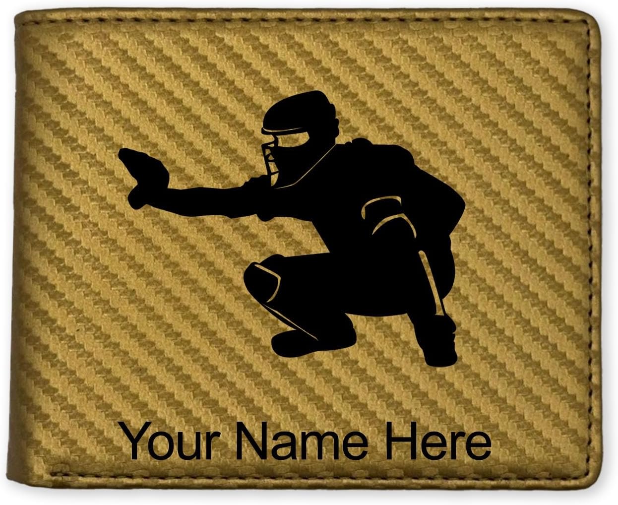 LaserGram Faux Leather Bi-Fold Wallet, Baseball Catcher, Personalized Engraving Included (Carbon Fiber Red)