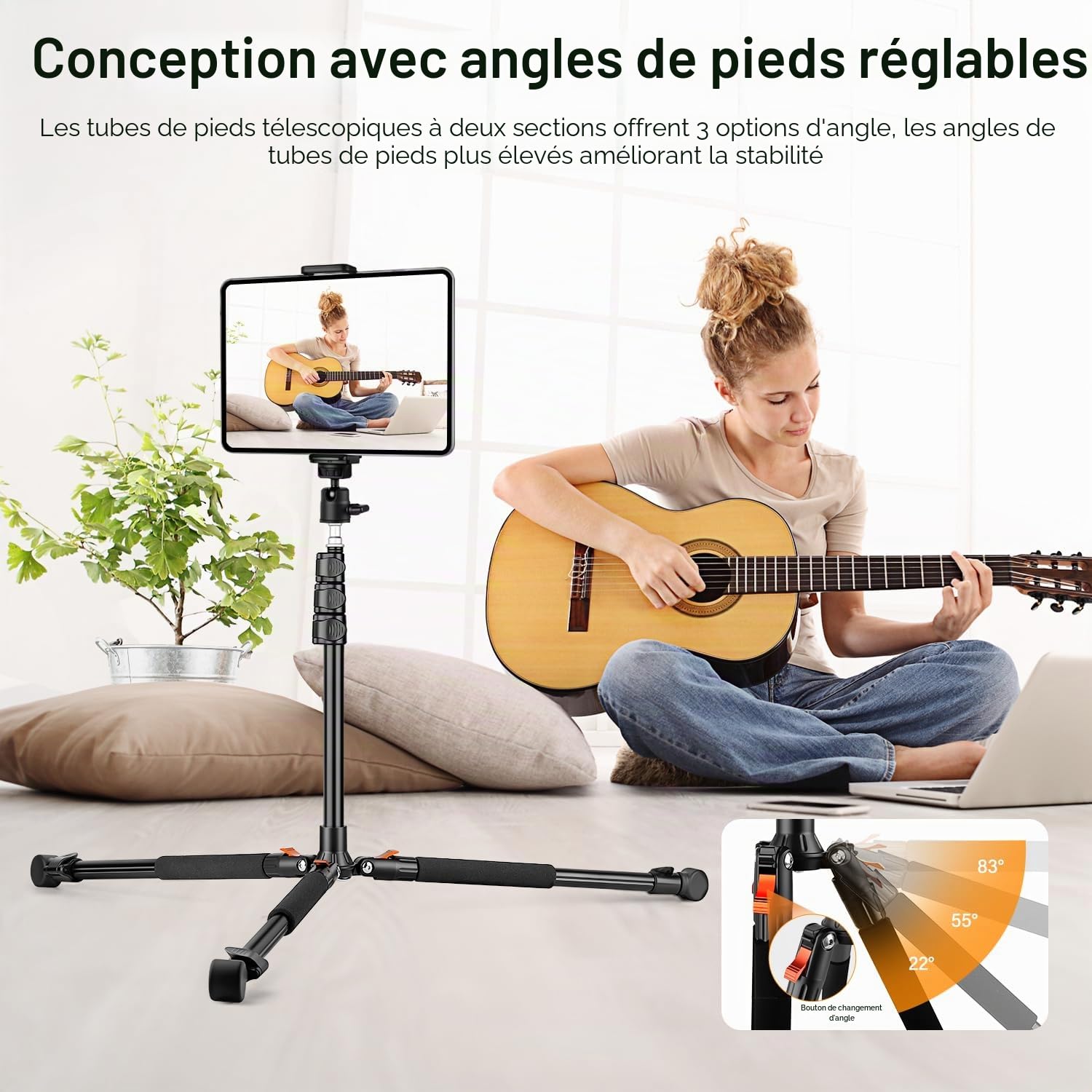Nineigh 200CM Support de Trepied pour Tablette, Support pour Tablette Réglable en Hauteur Rotation à 360°, Pliable Trépied pour Smartphone, iPad Pro 9.7"/10.5" /11", Mini, Air, DSLR, Nikon Caméra