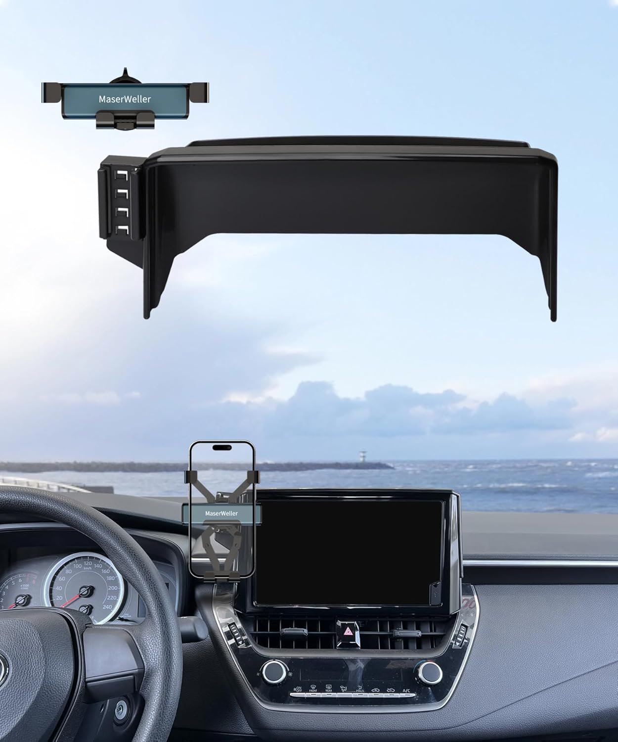 Car Phone Holder for 2019-2025 Toyota Corolla 2020 2021 2022 2023 2024 Corolla Cross Accessories 8 Inch Screen Fixed Clip 360° Rotation Phone Mount, Cell Phone Holder
