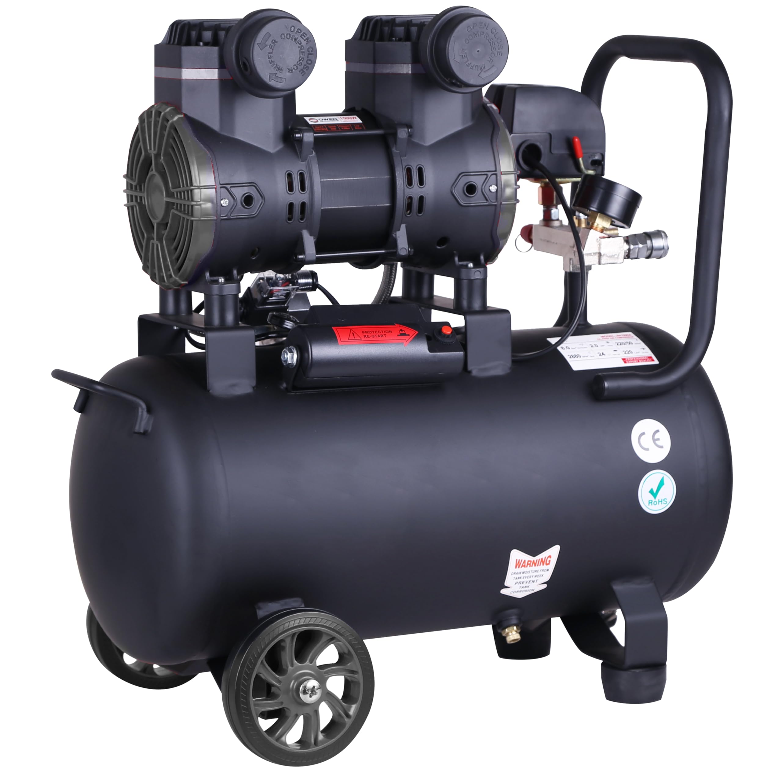 Compresor de aire profesional con certificado CE SILENCIOSO, 24 litros 2cv 1500W 8 Bares