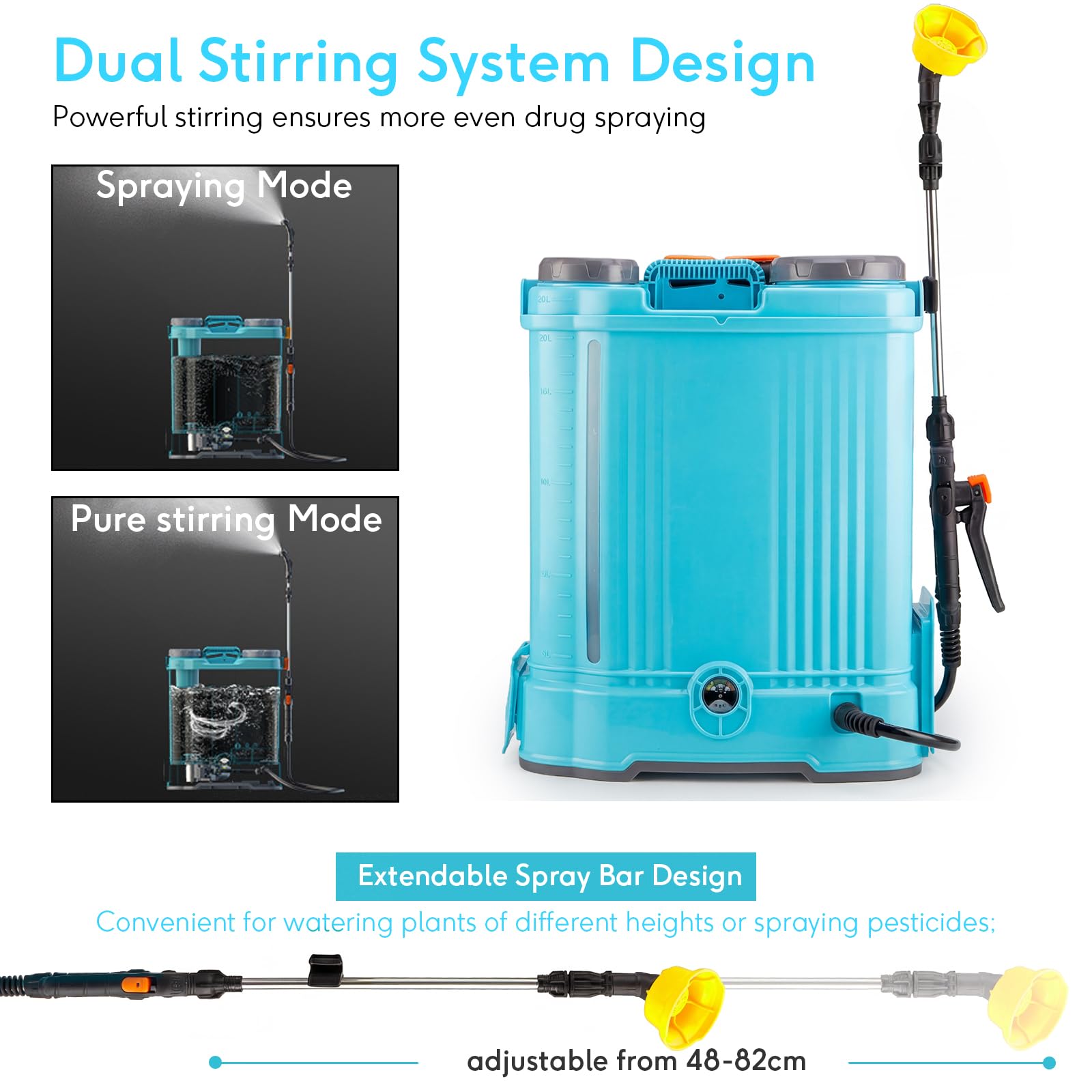 Pulverizador de mochila a batería de 16 L, 100 PSI con 5 boquillas y varita telescópica para jardines, césped, patios, entradas
