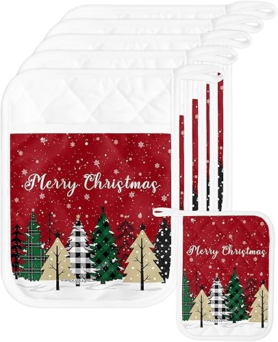 Miniatura 37 de Juego de 2 agarraderas de tela de rizo antideslizantes y aislantes de calor con bolsillo, guantes gruesos para horno, posavasos para hornear, corona