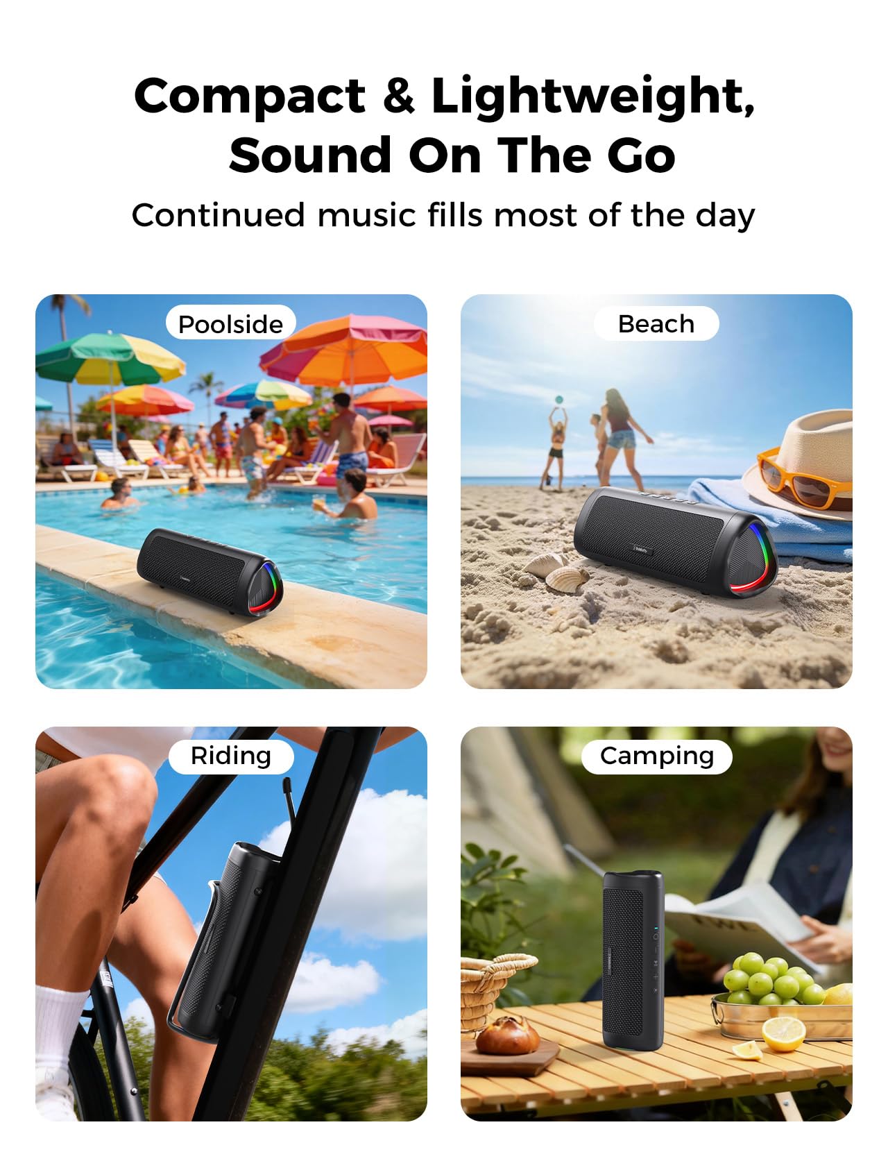 BolaButty Bluetooth Speaker with HD Sound, Portable Wireless, IPX5 Waterproof, Up to 20H Playtime, TWS Pairing, BT5.3, for Home/Party/Outdoor/Beach, Electronic Gadgets, Birthday Gift (Black)