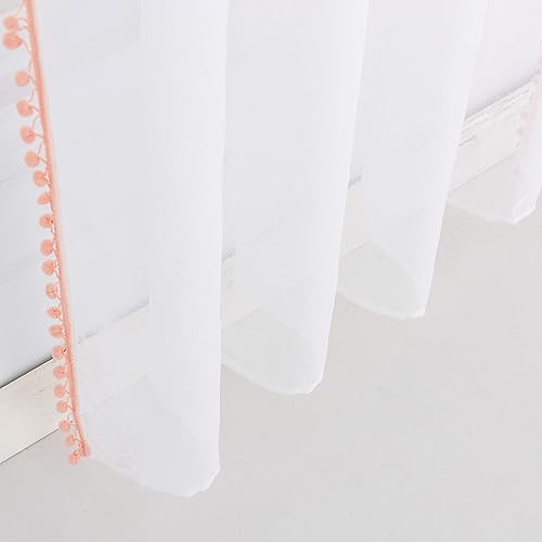 Miniatura 5 de Selectex - Cortinas de gasa semitransparentes con diseño de cenefa de borlas, con bolsillo para barra, para sala de estar o habitación, juego de 2