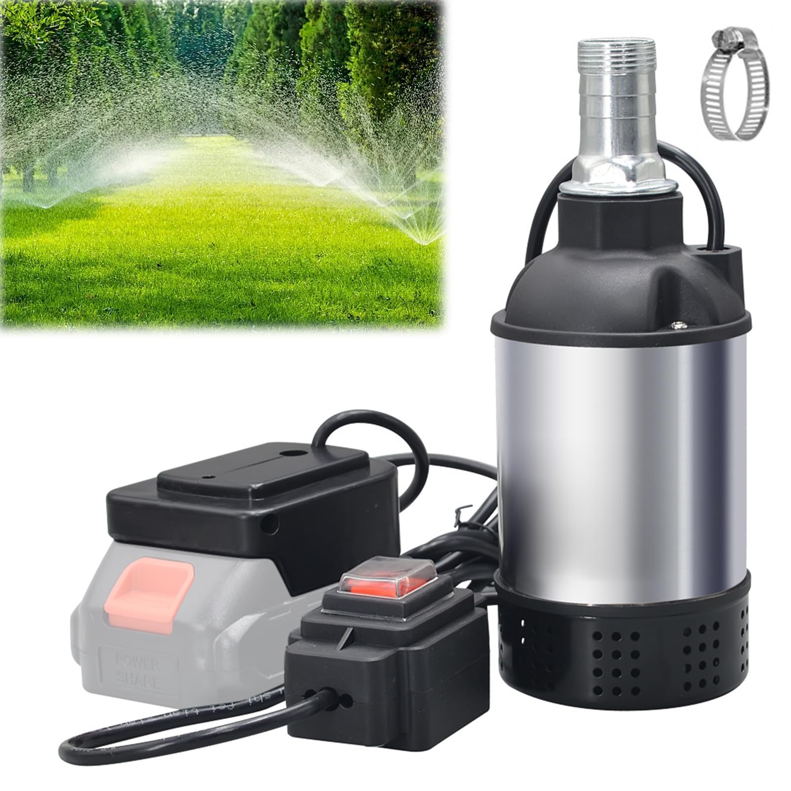 Bomba de Agua Sumergible 21V, Compatible con Makita 18V, Caudal 4800L/H, Elevación 5-8m