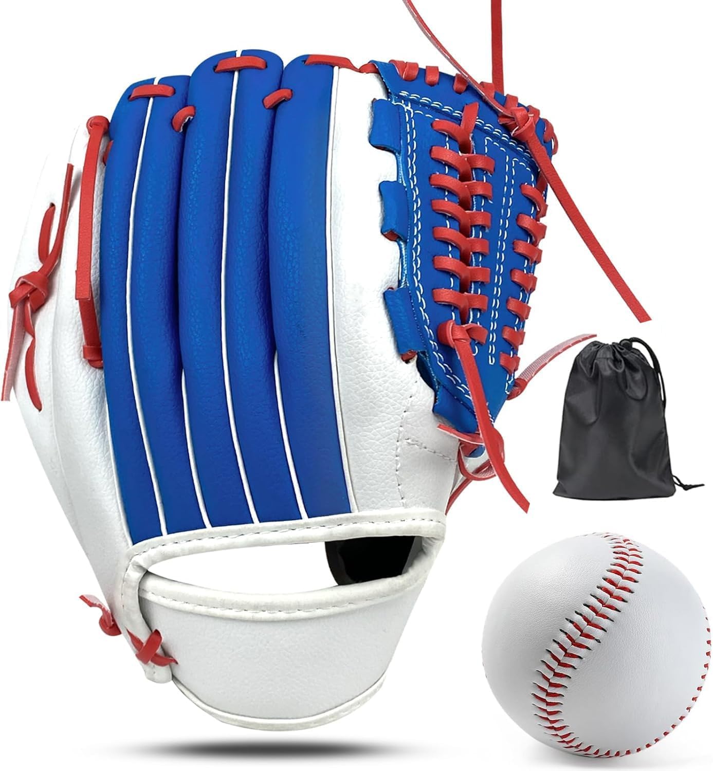 LeapBeast Baseball Handschuhe, Softball Handschuhe mit 1 Ball, Baseball Training Wettbewerb Handschuh Verdicken Dauerhaft Softballhandschuhe für Kinder Erwachsene (Weiß Blau -C, 10,5 Zoll)