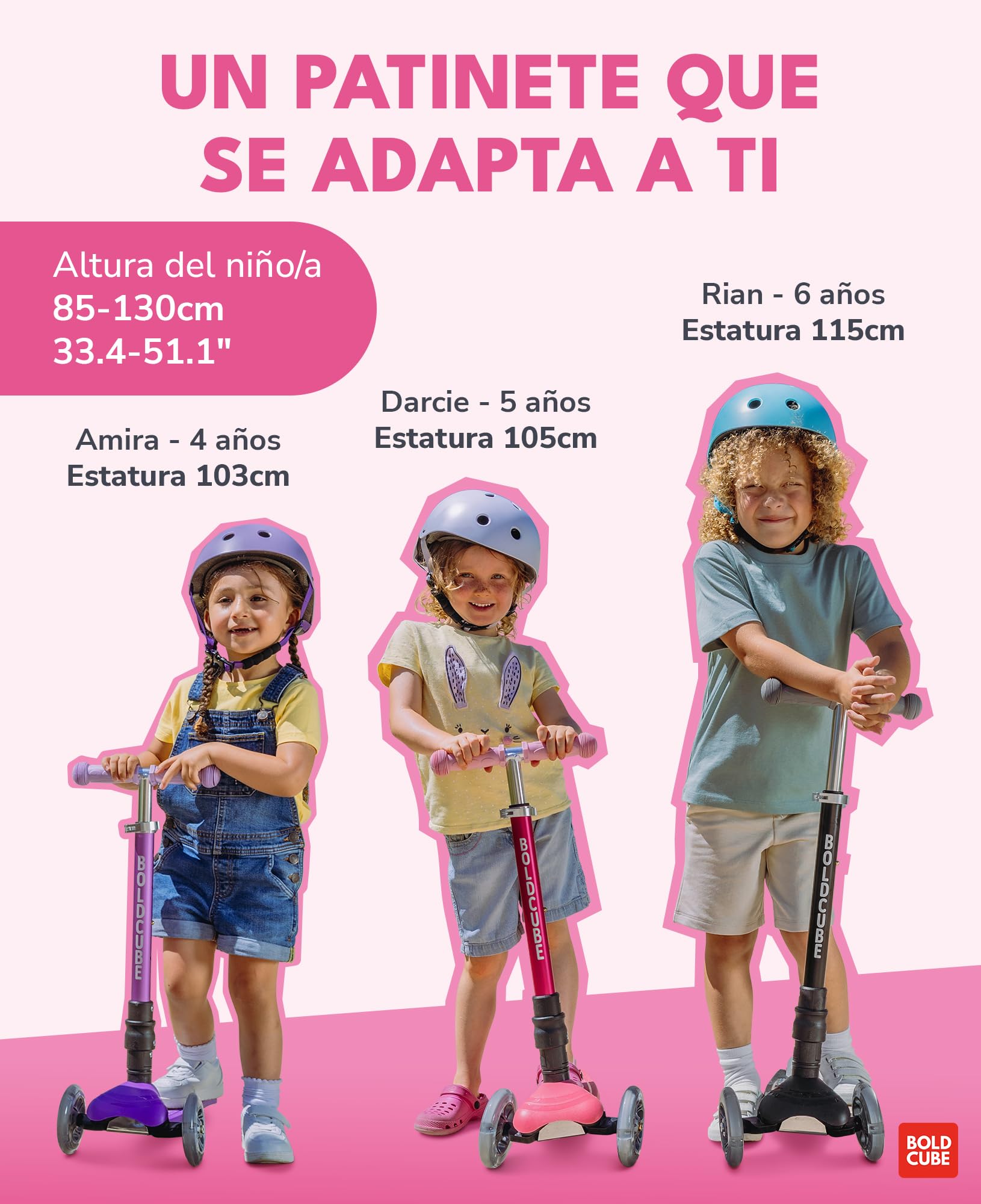 Teeny Fold | Patinete 3 Ruedas | Niños y Niñas | 3-8 Años | Plegable | Ruedas con iluminación | Ajustable 61 a 79 cm