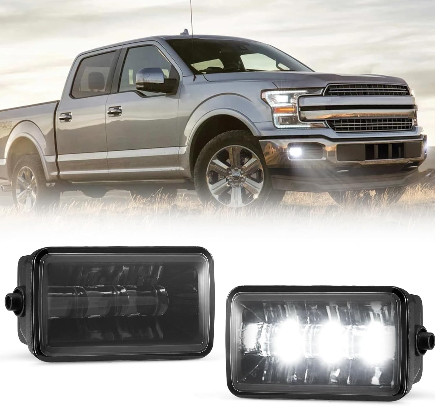 BUNKER INDUST LED Fog Lights Compatible with Ford F150 2015-2020, Front Bumper Driving Fog Lamp Kit Replacement Foglight Square (1 Pair)