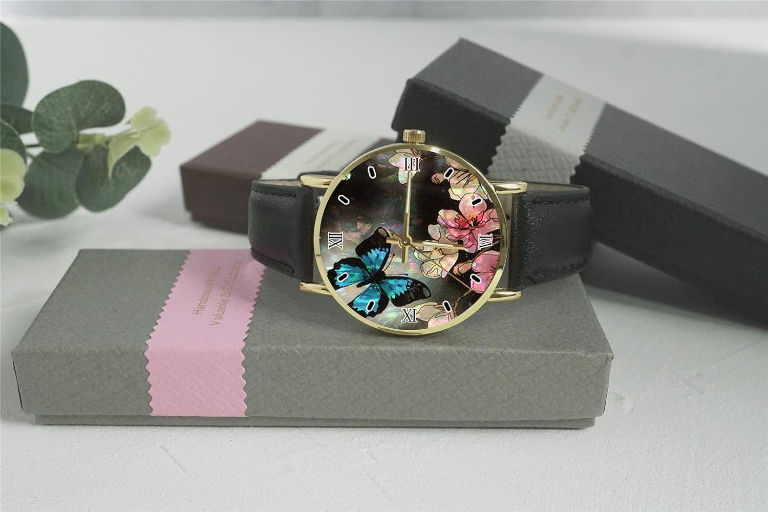 XUTAI Custom Men's Women's Wrist Watches Simple Stainless Steel Leather Strap Quartz Watch (Blue Butterfly) : Clothing, Shoes & Jewelry