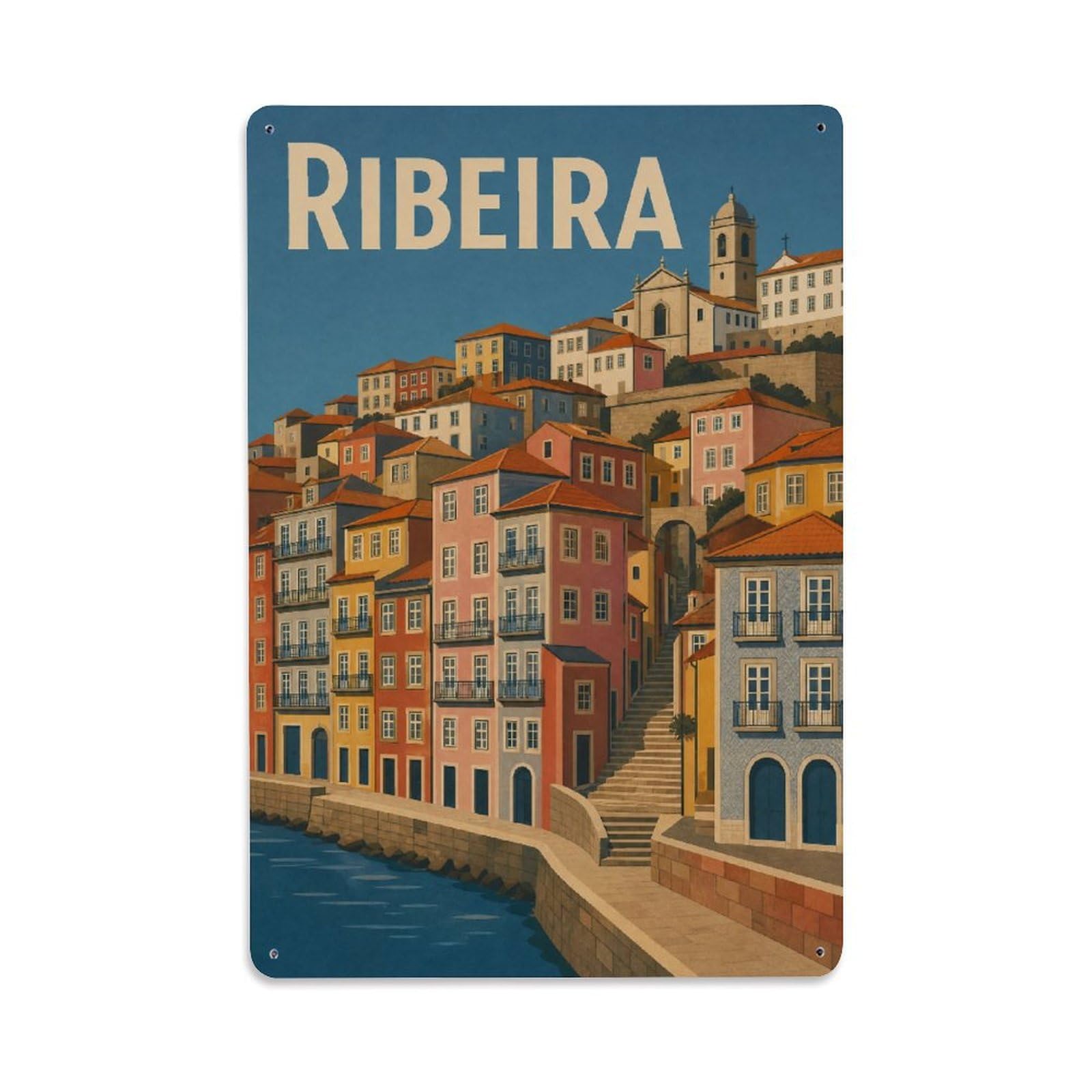 Metal Tin Sign Portugal Vintage Travel Ribeira