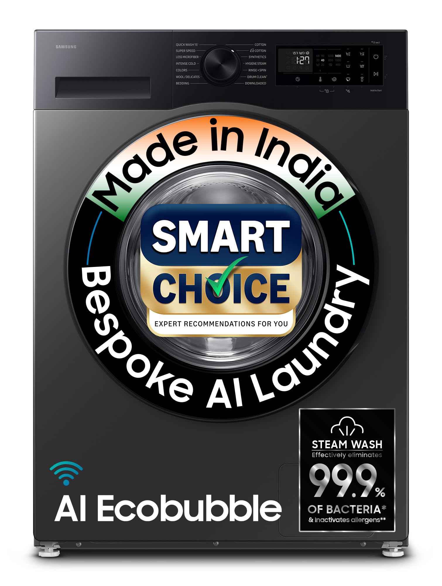 Samsung 12 kg, 5star, AI Ecobubble, Super Speed, Wi-Fi, Hygiene Steam with Inbuilt Heater, Digital Inverter, Fully-Automatic Front Load Washing Machine (WW12DG5B24AXTL, Inox)-image-46