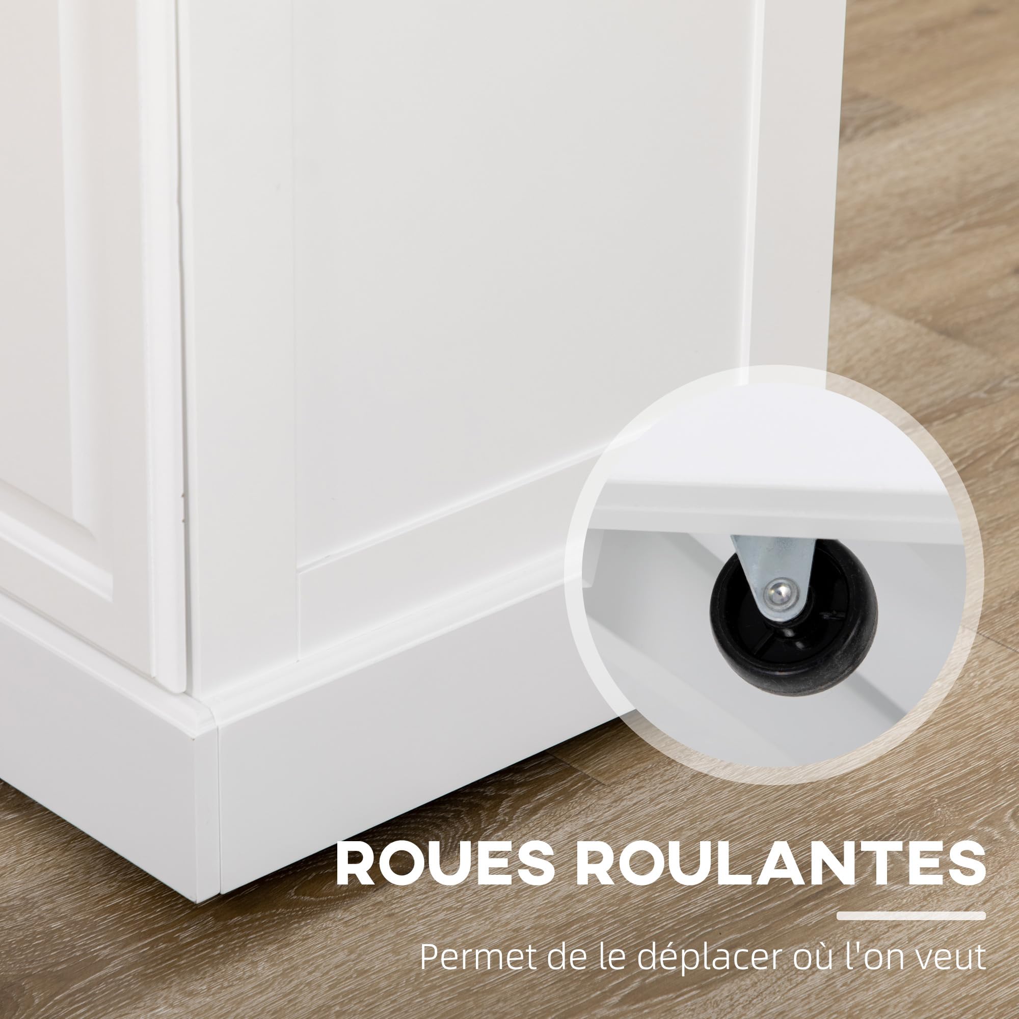 HOMCOM Ilot de Cuisine Chariot de Cuisine à roulettes Desserte Polyvalent avec 2 tiroirs 3 Portes Porte-Serviettes et Porte-épices pour Salle à Manger dim. 110L x 45l x 91H cm Blanc