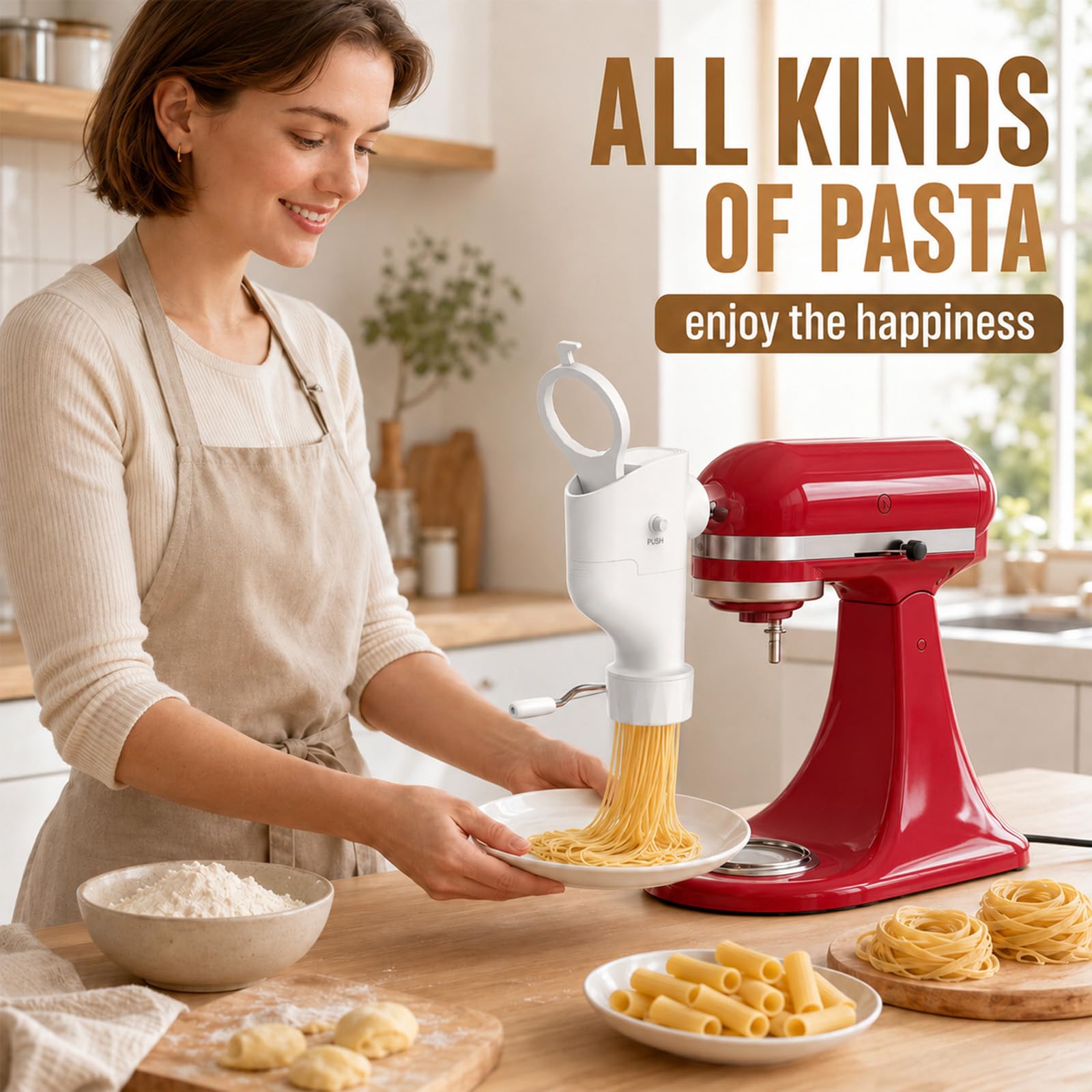 Aid - Set di accessori per la pasta, accessorio per frullatore Kitchenaid, macchina per pasta Kitchenaid con 7 piastre per spaghetti fatti in casa, mackaroni, fusilli e molto altro ancora