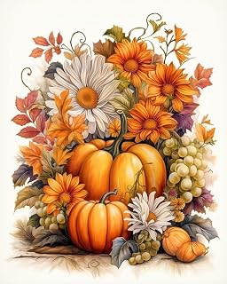 AIBOERL Pumpkin Flower Landscape Diamond Art Kits for Adults,5D Diamond Painting Kits for Adults Beginners,DIY Full Round Drill Diamond Dot Painting Gem Art Kits for Adult, Home Wall Decor 12x16Inch