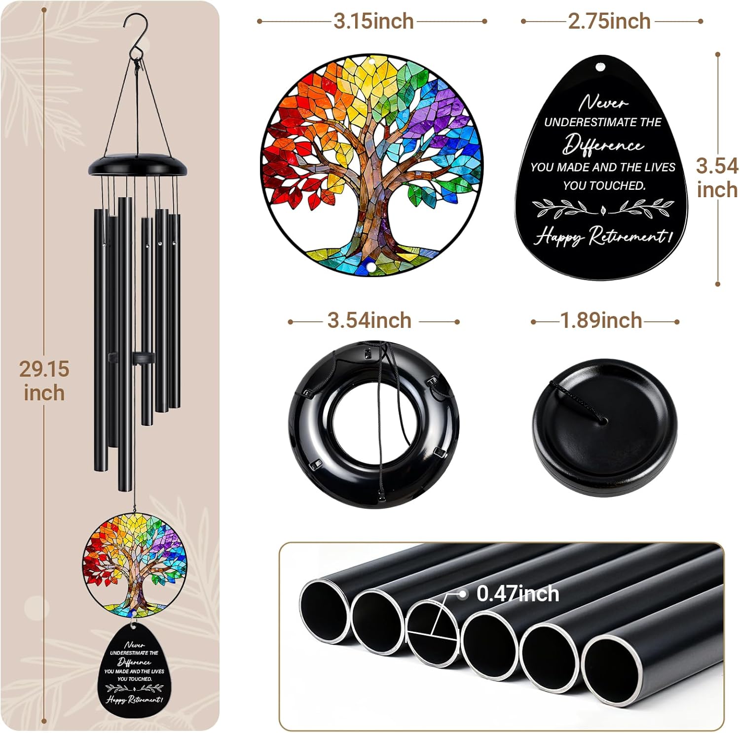 Retirement Gift for Woman Men, 29" Wind Chimes Happy Retirement Gifts for Women Coworker Colleague Boss Teachers Nurses Friends, Going Away Gifts Retirement Decorations - Image 4