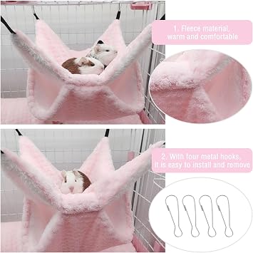 Yanmucy Double-Layer Fleece Rat Hammock House - Warm Soft Guinea Pig Hideout for Cage Accessories - Ferret Hamster Sleeping and Playing Hammock for Small Animals (Pink)
