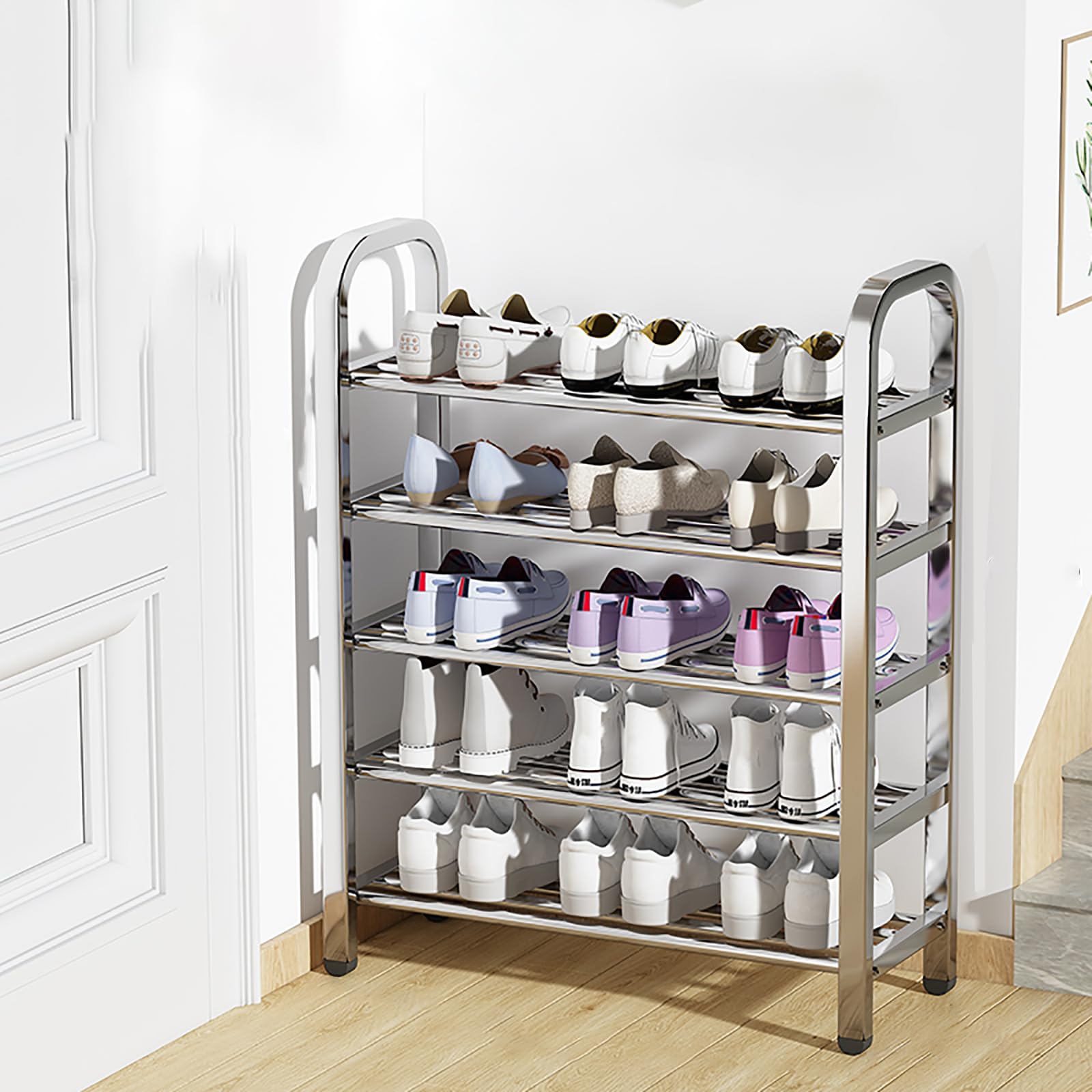 Étagère à chaussures 6 niveaux en acier inoxydable pour rangement de porte