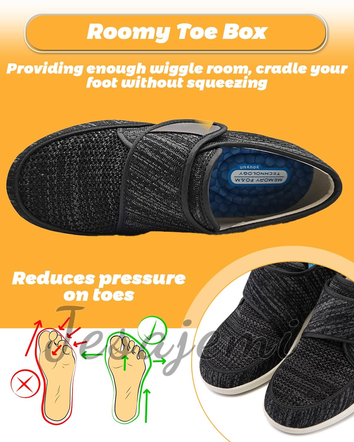 Zapatillas Cómodas Ancho Especial Zapatos Pies Anchos | Ajustables, ligeros y transpirable, suela antideslizante, alivia dolor plantar, ideal pies hinchados, juanetes y recuperación