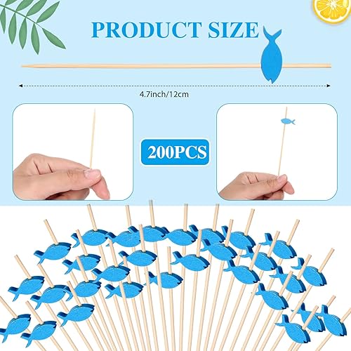 Miniatura 4 de 200 palillos largos de cóctel, palillos de dientes de bambú para aperitivos, frutas, alimentos, brochetas para bebidas, postres, baby shower, boda,