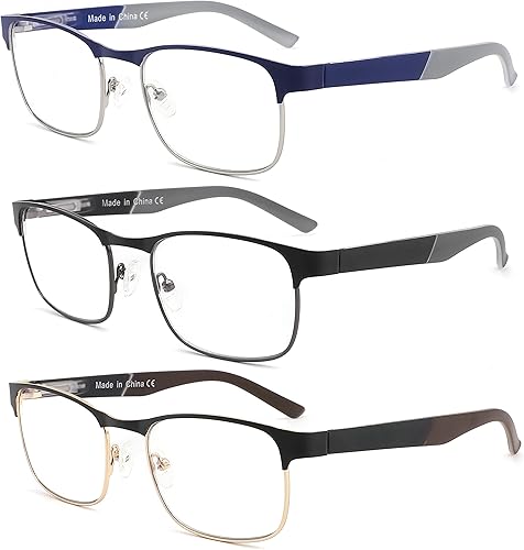 DONGDI Lentes de lectura con luz azul para hombres y mujeres, lectores de marco completo de metal ligero, antifatiga ocular, deslumbramiento de