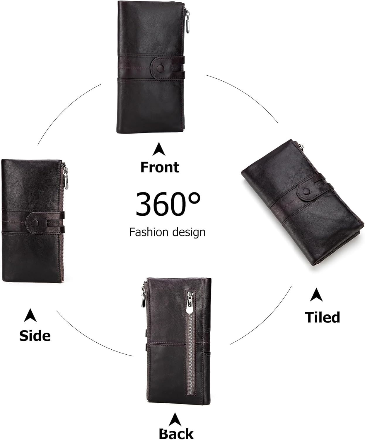 myfriday Women's RFID Blocking Genuine Leather Wallet, Bifold Long Clutch Wallet Money Clips Ladies Card Holder Purse - Image 3