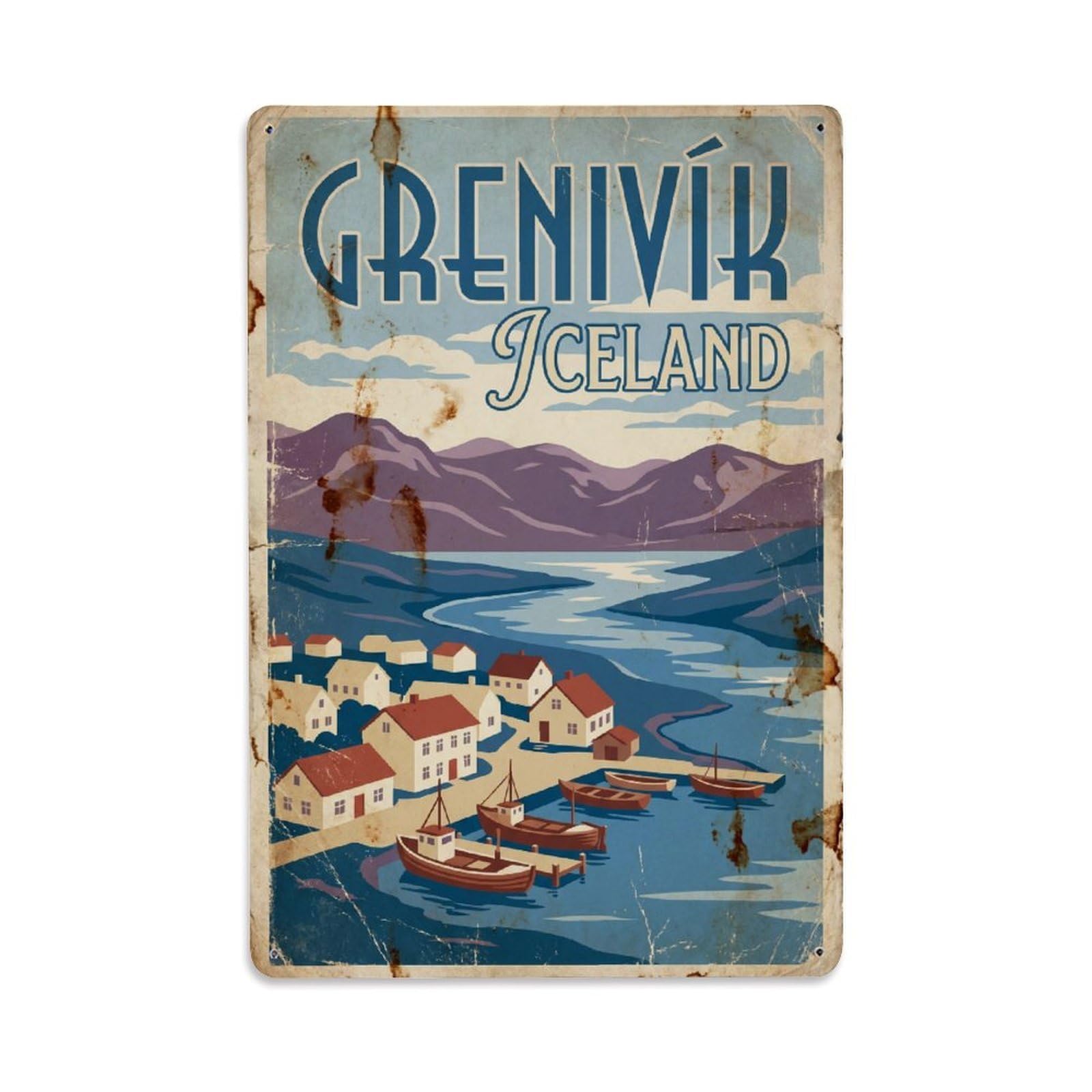 Vintage Travel Grenivik Iceland North Metal Tin Sign