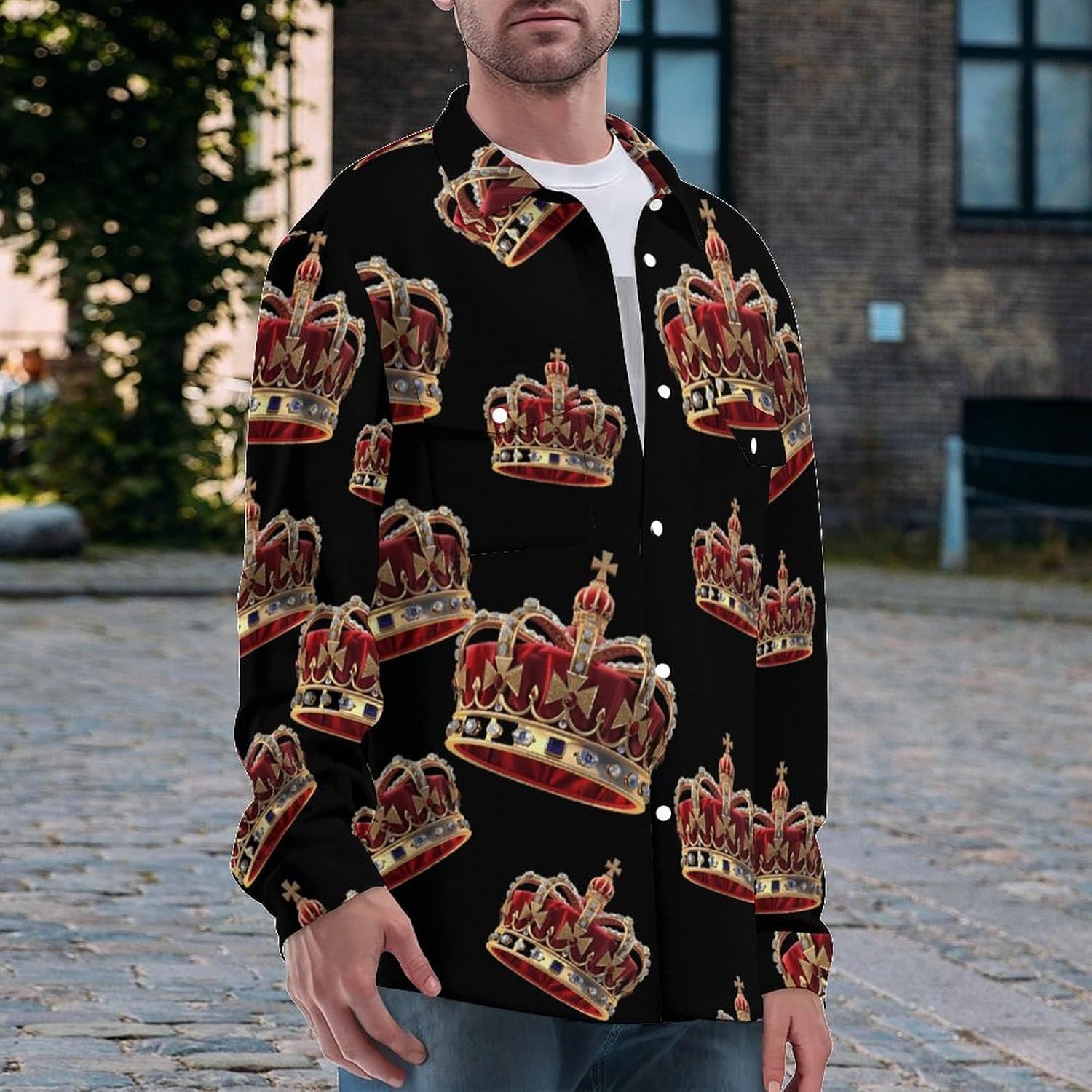 England Crowned Men's Shirts Casual Jacket Long Sleeve Coat Novelty Outwear Tops
