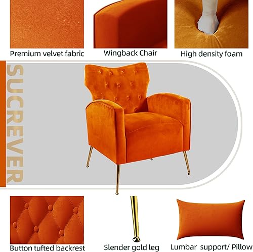 Miniatura 3 de Sucrever Silla decorativa sillas decorativas para sala de estar con patas doradasalmohada sillas tapizadas de terciopelo modernas de mediados de
